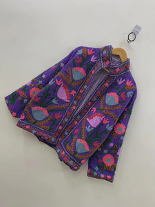 Chaqueta Bomber de Algodón Tejida a Mano con Bordado Floral, Estilo Boho, Prenda Exterior Festiva, Regalo para Ella - Product Image 2