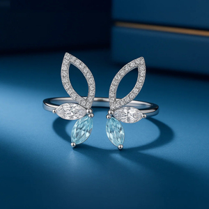 Butterfly Shape Marquise Diamond Cocktail <b>Ring</b> Rhodium Plated 925 <b>Silver</b> Women's Romantic Engagement Jewelry - Product Image 4