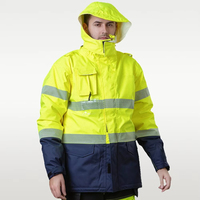 Veste de travail haute visibilité réfléchissante pour homme, en polyester, avec bandes argentées et fermeture boutonnée