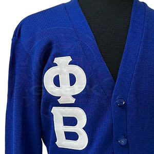 Custom Greek Phi Beta Sigma Fraternity Embroidery Paraphernalia <b>Cardigan</b> Sweater V-Neck acrylic knitted royal blue sweater - Product Image 6
