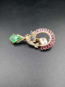 Peacock Brooch With Emerald Top Ruby And Diamond Accents <b>Gold</b> Plated Women's Party Jewelry Statement Piece - Product Image 5