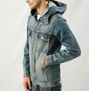 OEM Custom Logo Denim Jeans Winter Hoodie Zipper Up <b>Jacket</b> <b>Pullover</b> Hooded For Men Blank Fall Heavy Jeans Breathable <b>Rain</b> Hoodie - Product Image 4