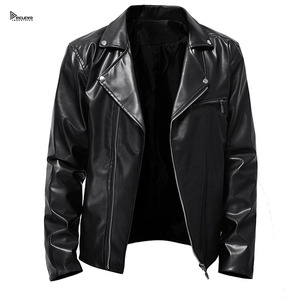 Relevo Industries Men's Black PU Leather Moto <b>Jacket</b> Slim Fit Turn-down Collar <b>Zipper</b> Closure Autumn Wear Leather <b>Jacket</b> For Man - Product Image 2