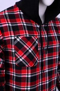 Wholesale Custom Men's Red Black Plaid Hooded <b>Flannel</b> Shirt <b>Jacket</b> Snap Button Casual Streetwear Shacket - Product Image 3