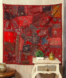 Tenture murale japonaise brodée Zari, décoration murale traditionnelle japonaise, tapisserie ethnique faite à la main, forme carrée, décoration murale - Product Image 6