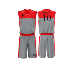 ชุดบาสเก็ตบอลสีแดงแบบยูนิเซ็กซ์ ปี 2026 เสื้อกล้ามคอวีสีแดงไล่เฉดสีดำ กางเกงขาสั้นสีดำ ระบายอากาศได้ดี ซับเหงื่อ แห้งไว พิมพ์ลายแบบ Sublimation - Product Image 1