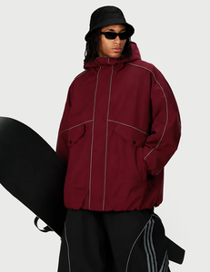 Custom Reflective Nylon Men Hooded <b>Ski</b> Jacket Wine Red Waterproof Synthetic Insulated Gore-Tex Zipper Closure Snowboarding <b>Ski</b> - Product Image 5