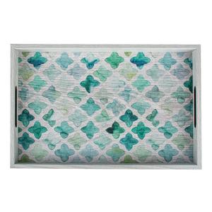 Bandeja de madera con estampado de acuarela verde azulado de cuatro hojas, rectangular, decorativa, gris, para venta al por mayor y pedidos a granel - Product Image 3