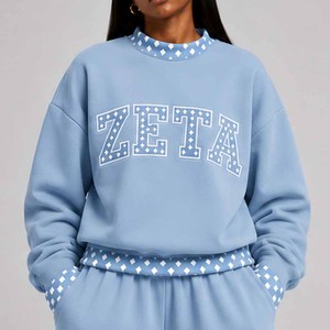 Zeta Custom <b>Mock</b> <b>Neck</b> Crew <b>Neck</b> Cotton Fleece Sweatshirt Women Men Ladies Unisex Polka Dot Gingham Patch Leopard Print Fashion - Product Image 1