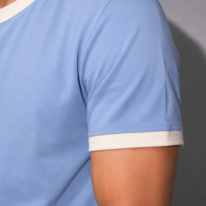 Retro <b>Ringer</b> Tee <b>Men</b> 100% Cotton Contrast Rib Neck Short Sleeve Casual <b>T</b>-<b>Shirt</b> Quick Dry Breathable Wholesale - Product Image 2