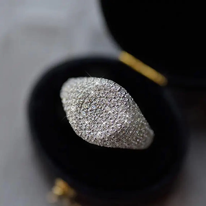 Bague dôme bicolore en moissanite, argent et or, sertie de pierres, bijou de luxe pour homme et femme - Product Image 4