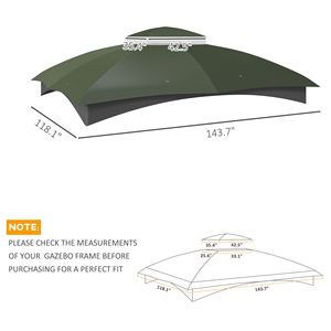 Cubierta de Repuesto para Gazebo de Dos Niveles, Verde, 10 x 12, con Orificios de Drenaje, Comodidad y Estilo para Exteriores - Product Image 3