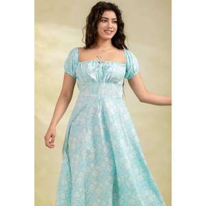 เดรสยาวผ้าฝ้ายพิมพ์ลายบล็อกทำมือ ดีไซน์เนอร์, เดรสแม็กซี่สไตล์โบโฮสำหรับผู้หญิง, เหมาะสำหรับใส่ไปเที่ยวทะเลและงานเทศกาลในช่วงฤดูร้อน - Product Image 3