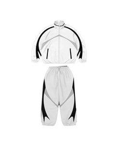Ensemble de survêtement unisexe 2026 blanc et noir avec blocs de couleur, veste à col montant entièrement zippée avec poches latérales, séchage rapide, tenue sportive pour le printemps - Product Image 5