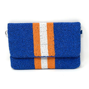 Bolso de mano con cuentas bordado a mano azul blanco naranja rayas hombro bandolera cadena Sling monedero único diseño de abalorios - Product Image 6