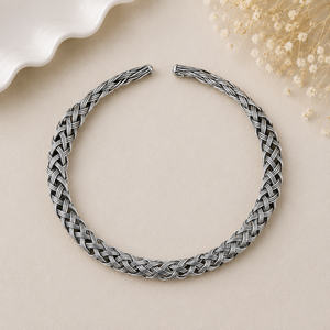Vintage Braided <b>Choker</b> Necklace 925 <b>Silver</b> Gold Plated Unisex Everyday Wear - Product Image 3
