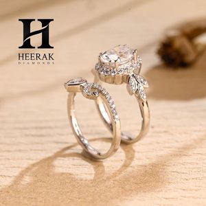 Anillo de compromiso vintage con halo de diamantes ovalados cultivados en laboratorio, diseño floral de hojas, con pavé y banda a juego en forma de pera, conjunto nupcial apilable. - Product Image 2