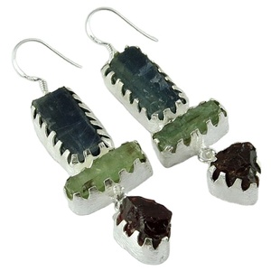 Boucles d'oreilles unisexes pour femme, style bohème glamour, avec trois pierres, en argent sterling 925, bijoux indiens, collection Magic of Three Stone - Product Image 1
