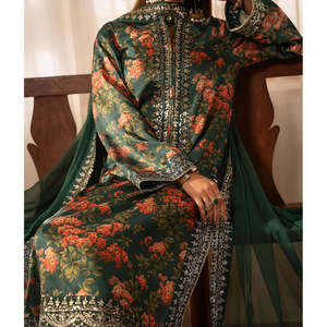 Top elegante con estampado digital para mujer con pantalones Plazzo DE TRABAJO bordados Dupatta-Conjunto elegante - Product Image 2