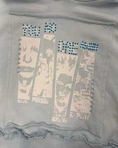 Factory Custom Men's 100% Cotton 450GSM Flees Heavyweight screen print With Rhinestone and Sun Fade Pullover Hoodie For Unisex - Product Image 4