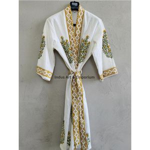 เสื้อคลุมอาบน้ำผ้าฝ้ายวาฟเฟิลพิมพ์ลายด้วยมือขายส่ง - Product Image 3