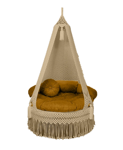 Beige Macramé Hammock <b>Swing</b> Handwoven Hanging Bed Tassel Decorative Lounge Chair <b>for</b> Indoor Patio Outdoor <b>Swing</b> Jhula (72"X33") - Product Image 2