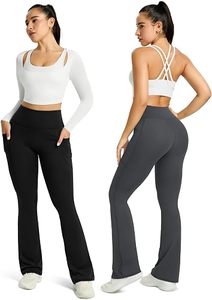 Women's High Rise <b>Flare</b> <b>Leggings</b> Bootcut Yoga Pants Stretch Workout Trousers with Pockets - Product Image 4