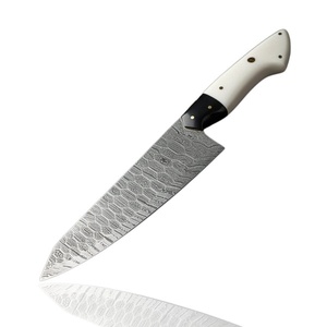 A&M Enterprises Handmade Damascus Steel Chef <b>Knife</b> with <b>Bone</b> and Micarta <b>Handle</b> Leather Sheath Utility Wholesale Hunting <b>Knives</b> - Product Image 3