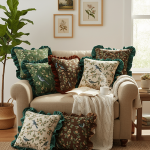 SOGA Juego de 6 fundas de almohada Enchanted Garden Floral Emerald Avian Oasis, fundas decorativas para almohadas navideñas de 45 cm - Product Image 1