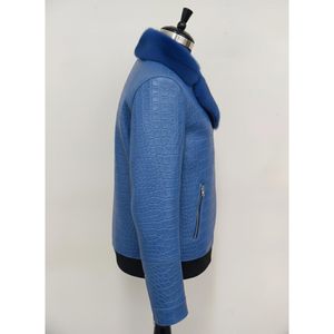 Dernière conception de veste en cuir de crocodile gaufré pour hommes, logo personnalisé, style motard en peau de serpent, veste coupe-vent d'hiver, fabricant - Product Image 3