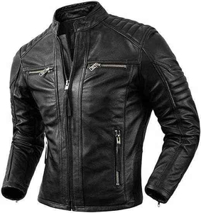 Blouson en cuir personnalisé avec logo pour homme, noir, patchwork, style racing, blouson universitaire, marque privée, patch de course, blouson bomber, fabrication OEM - Product Image 1