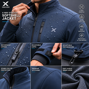 X Sports City Men's 4-Way Stretch Softshell <b>Jacket</b> | Waterproof & Wind-Resistant Thermal <b>Fleece</b> <b>Lined</b> Winter Outerwear OEM/ODM - Product Image 6