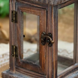 Lanterne en bois rustique, lanterne décorative en verre pour la maison, centre de table de mariage - Product Image 3