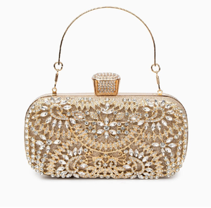 Edgy antique gold leaf-patterned clutch featuring a crystal-eyed <b>skull</b> clasp closure. Cool, available at wholesale prices. - Product Image 3
