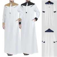 Abaya décontractée pour hommes musulmans arabes, col montant, manches longues, longueur cheville, respirante, extensible dans les quatre sens, style Moyen-Orient islamique