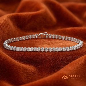 สร้อยข้อมือเทนนิสโมอิสซาไนต์สีเงินสำหรับผู้หญิง สร้อยข้อมือแบบโซ่และแบบเชื่อมต่อ ประดับด้วยหินทรงกลม เครื่องประดับแฟชั่นสุดหรู ของขวัญวันครบรอบสุดสง่างาม - Product Image 2