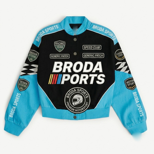 Hot Selling Oem Heavyweight Full Embroidered Canvas Cotton <b>Racing</b> <b>Jacket</b> Stand Neck Patchwork Streetwear Casual <b>Racing</b> <b>Jacket</b> - Product Image 2