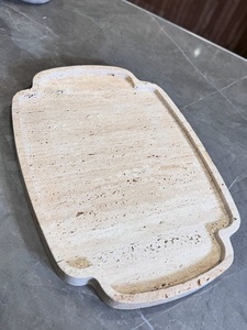 Plateau de présentation classique en travertin, aspect marbre carré, plateau de service en pierre pour la décoration moderne du salon - Product Image 5