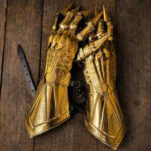 Gold-Plated <b>Brass</b> Articulated Gauntlets Medieval Knight Hand Armor Antique Style Metal Crafts - Product Image 3