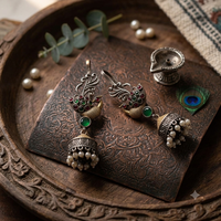 Boucles d'oreilles pendantes paon oxydé imitation perle, style bohème indien Bollywood, vente en gros directe usine