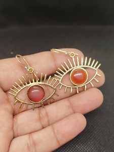 Antique Designer Brass Trending Boho Dangling Earrings Natural Cabochon Carnelian Stone Statement Earrings Jewelry - Product Image 5