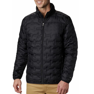 Chaqueta Acolchada Geométrica Negra para Hombre, Cuello Alto, Cierre de Cremallera, Resistente al Viento, Ropa Exterior Informal de Invierno - Product Image 1