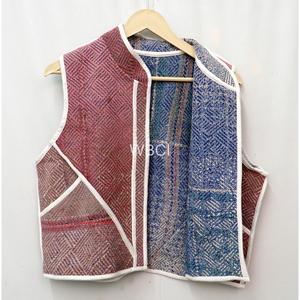 Indian Handmade Cotton Vintage Patchwork Short Vest <b>Jacket</b> <b>Women</b> Breathable Eco-Friendly Outerwear V-Neck Covered Buttons - Product Image 5