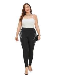 Legging décontracté pour femme, taille élastique, grande taille, anti-plis, respirant, écologique, uni, orné de strass, sur mesure - Product Image 3