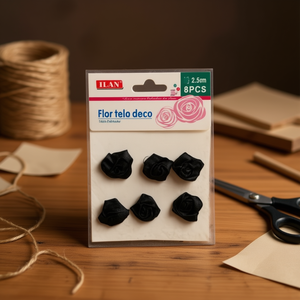 Fiore decorativo in tessuto Ilan 2,5 cm nero 6 pezzi per artigianato e decorazione - Product Image 2