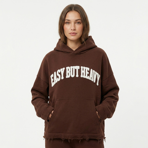 Sweat à capuche en molleton chenille brodé pour femme, coupe décontractée, 100 % coton, ourlet vieilli, pull en molleton pour l'hiver - Product Image 1