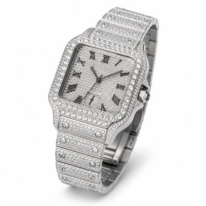 Montre de luxe rectangulaire avec diamants, bracelet en acier inoxydable, analogique à quartz, unisexe - Product Image 5