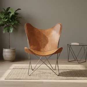 Sillón de Cuero Vintage con Estructura de Hierro Industrial, Sillón de Salón para Sala de Estar - Product Image 4