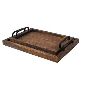 ถาดไม้สำหรับเสิร์ฟพร้อมที่จับโลหะสำหรับโรงแรมร้านอาหารบาร์ - Product Image 6