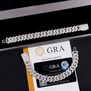 Pulsera de Cadena Iced Link de Alta Calidad para Hombre, Joyería Cubana de Hip Hop Sólida, Plata 925 Chapada en Oro, con Moissanita IVD y Diamante VVS, 8-15mm - Product Image 3